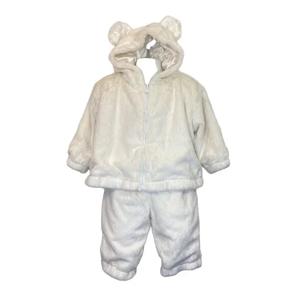Little Giraffe 2 Piece Baby Luxe Fur Zipper Hoodie Jacket w/ Ears & Pants 12M - Picture 11 of 13